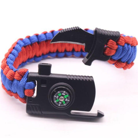 Tactical Survival Braclet w/compass, Whistle,Flint Stone, Knife, 4mm Parachute Cord