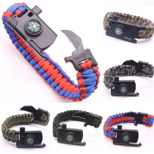 Tactical Survival Braclet w/compass, Whistle,Flint Stone, Knife, 4mm Parachute Cord