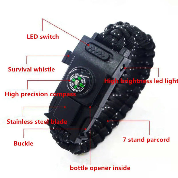 LED Light Multi-function Bracelet Emergency Camping Hiking tools Survival Bracelet Paracorde 4mm Outdoor First Aid Kits