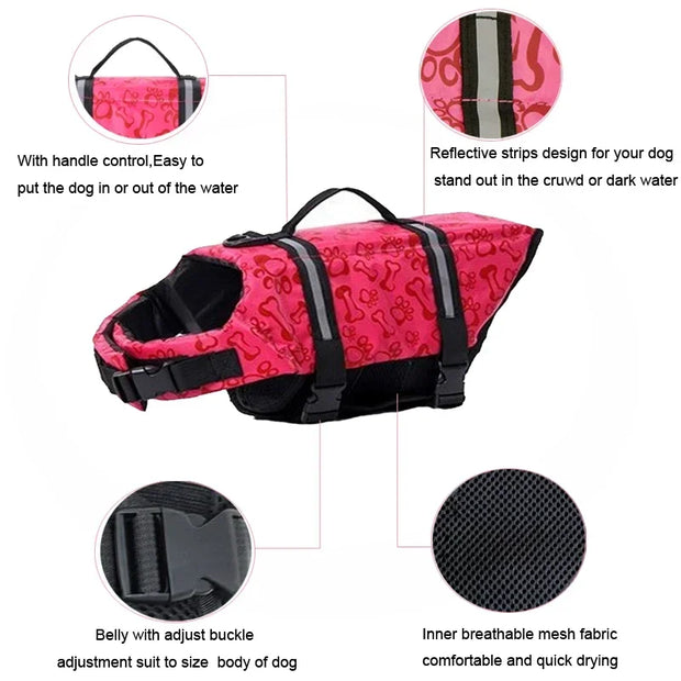 Dog Life Vests Adjustable Pet Dog Life Jacket With Reflective Strips Dog Flotation Vest For Cat Small Medium Large Dogs Swimming