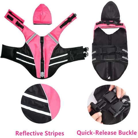 Reflective Dog Life Jacket Vest, Removable Neck Float High Buoyancy Dogs Swimming Clothes, Pet Safety Swimsuit for Dog Cat