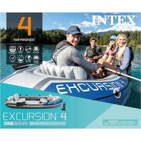 Excursion Inflatable Boat Series: Includes Deluxe 54in Aluminum Oars and High-Output Pump – SuperStrong PVC – Adjustable Seats