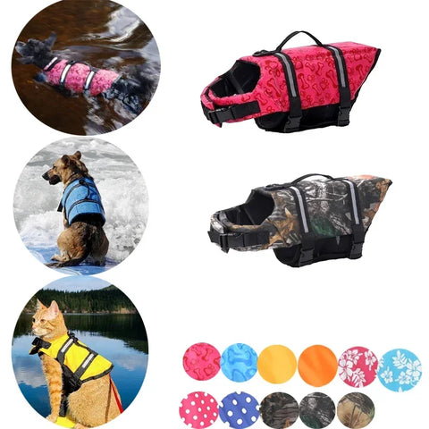 Dog Life Vests Adjustable Pet Dog Life Jacket With Reflective Strips Dog Flotation Vest For Cat Small Medium Large Dogs Swimming