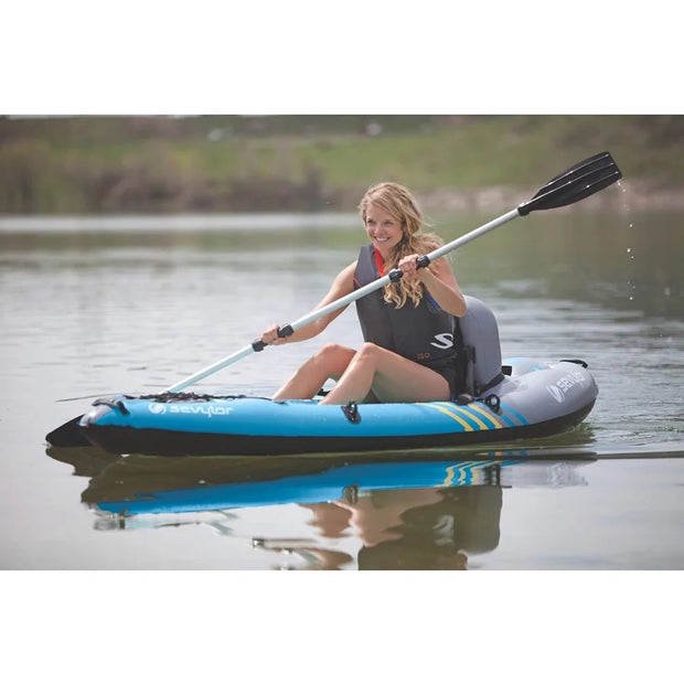 Inflatable Kayak, Kayak Folds into Backpack with 5-Minute Setup, 21-Gauge PVC Construction; Hand Pump & Paddle Included Kayak