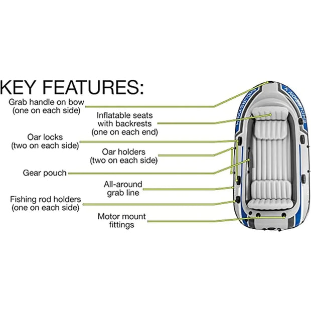 Excursion Inflatable Boat Series: Includes Deluxe 54in Aluminum Oars and High-Output Pump – SuperStrong PVC – Adjustable Seats