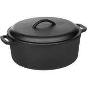 Basics Pre-Seasoned Cast Iron Round Dutch Oven Pot with Lid and Dual Handles, 7-Quart, Black