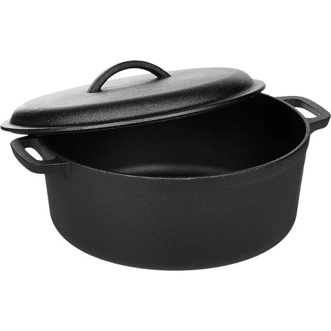 Basics Pre-Seasoned Cast Iron Round Dutch Oven Pot with Lid and Dual Handles, 7-Quart, Black